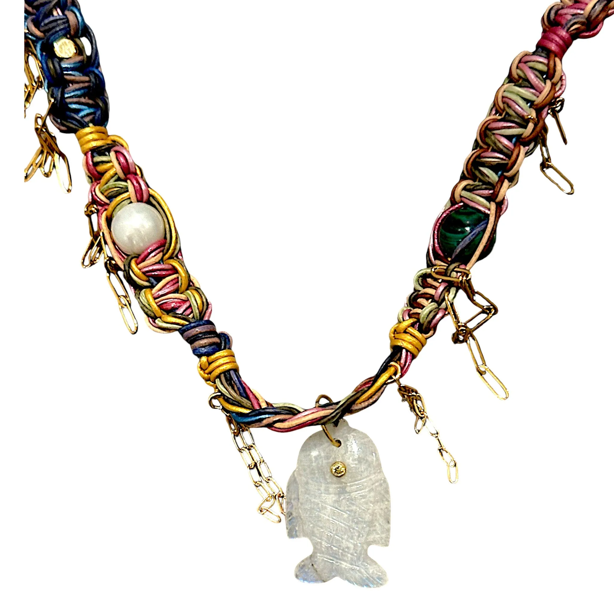 RAINBOW GLOW FISH LEATHER ROCKSTAR NECKLACE