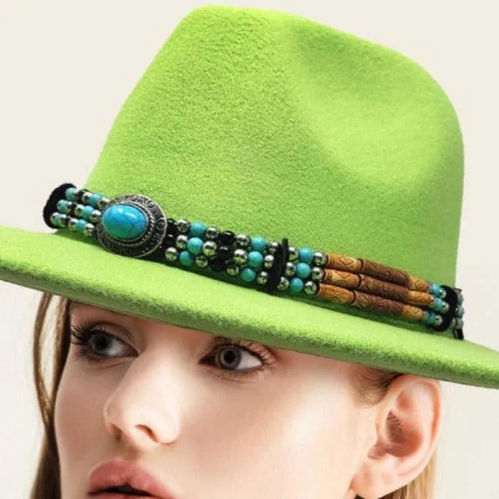 Rancher Panama Hat Felt Green Turquoise Accented