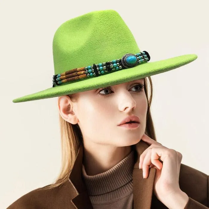 Rancher Panama Hat Felt Green Turquoise Accented