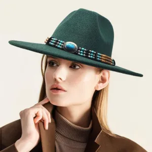 Rancher Panama Hat Felt Green Turquoise Accented