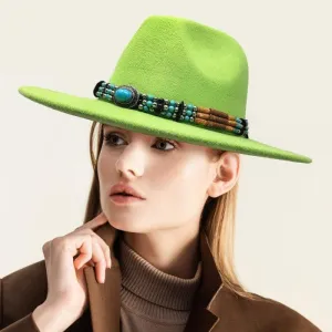 Rancher Panama Hat Felt Green Turquoise Accented