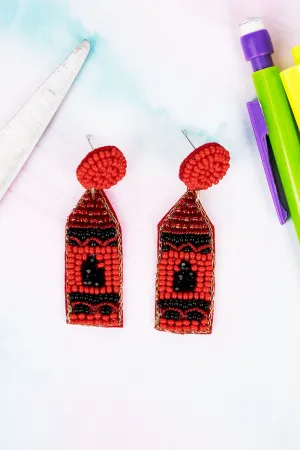 Red Crayon Seed Bead Earrings