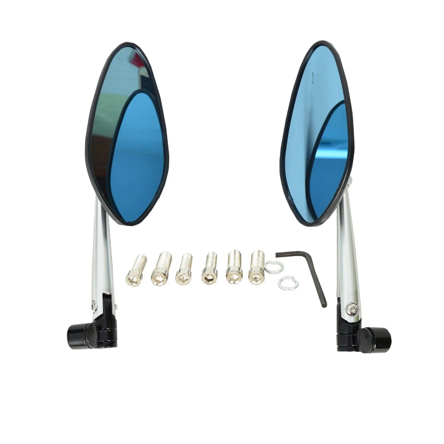 R.J.VON Round Anti Glare CNC Handle bar Oval Mirrors for Motorcycles - Set of 2
