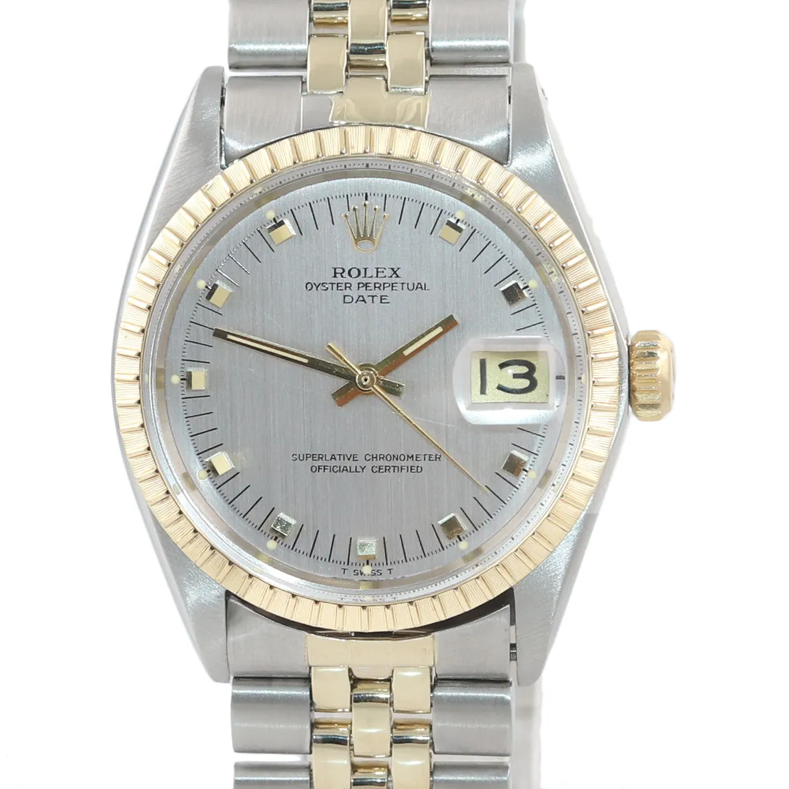 Rolex Date 1505 Two Tone 14k Gold 34mm Jubilee Band Gold Steel Watch Silver