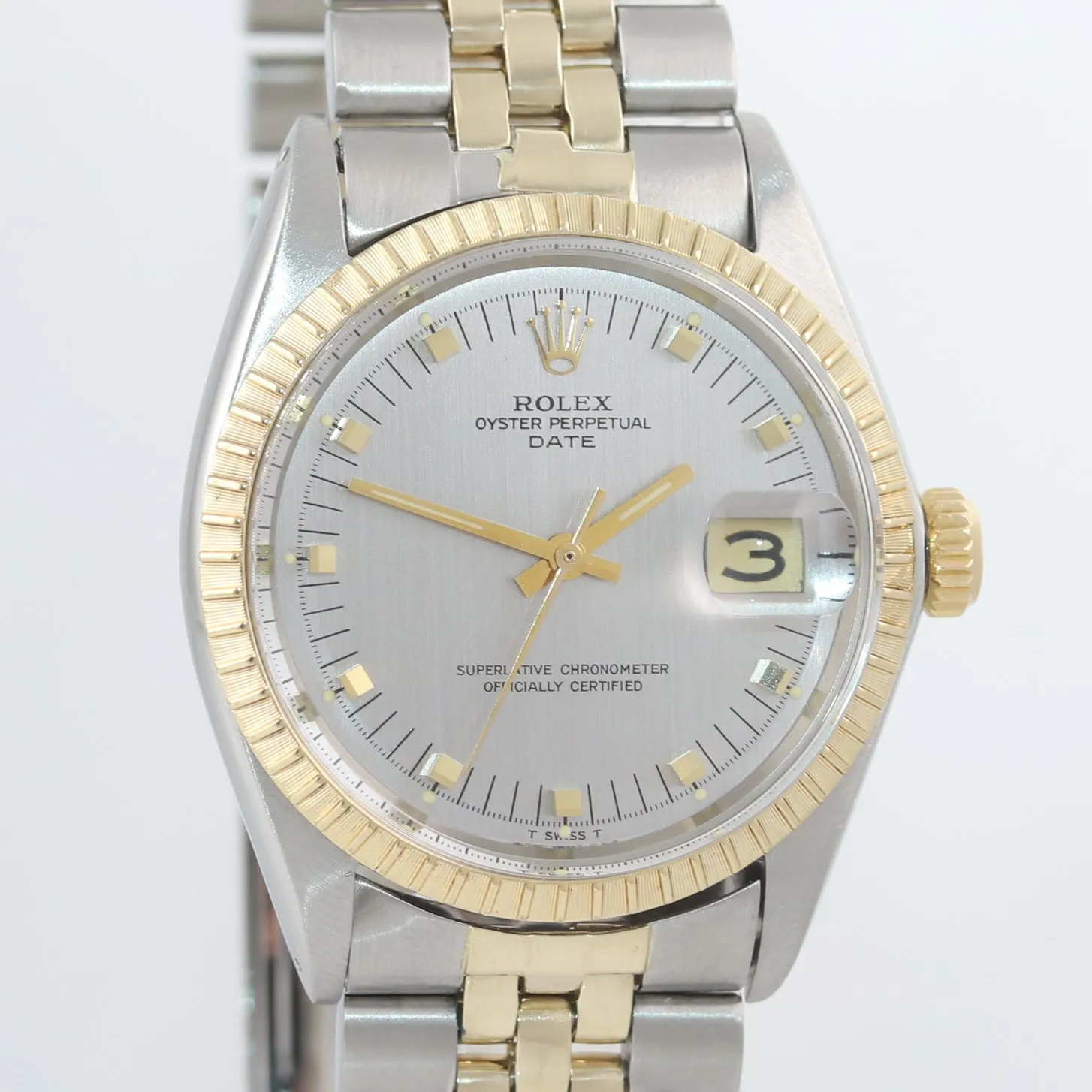Rolex Date 1505 Two Tone 14k Gold 34mm Jubilee Band Gold Steel Watch Silver