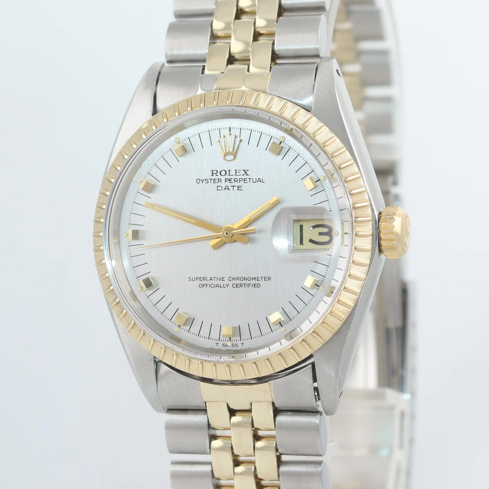 Rolex Date 1505 Two Tone 14k Gold 34mm Jubilee Band Gold Steel Watch Silver