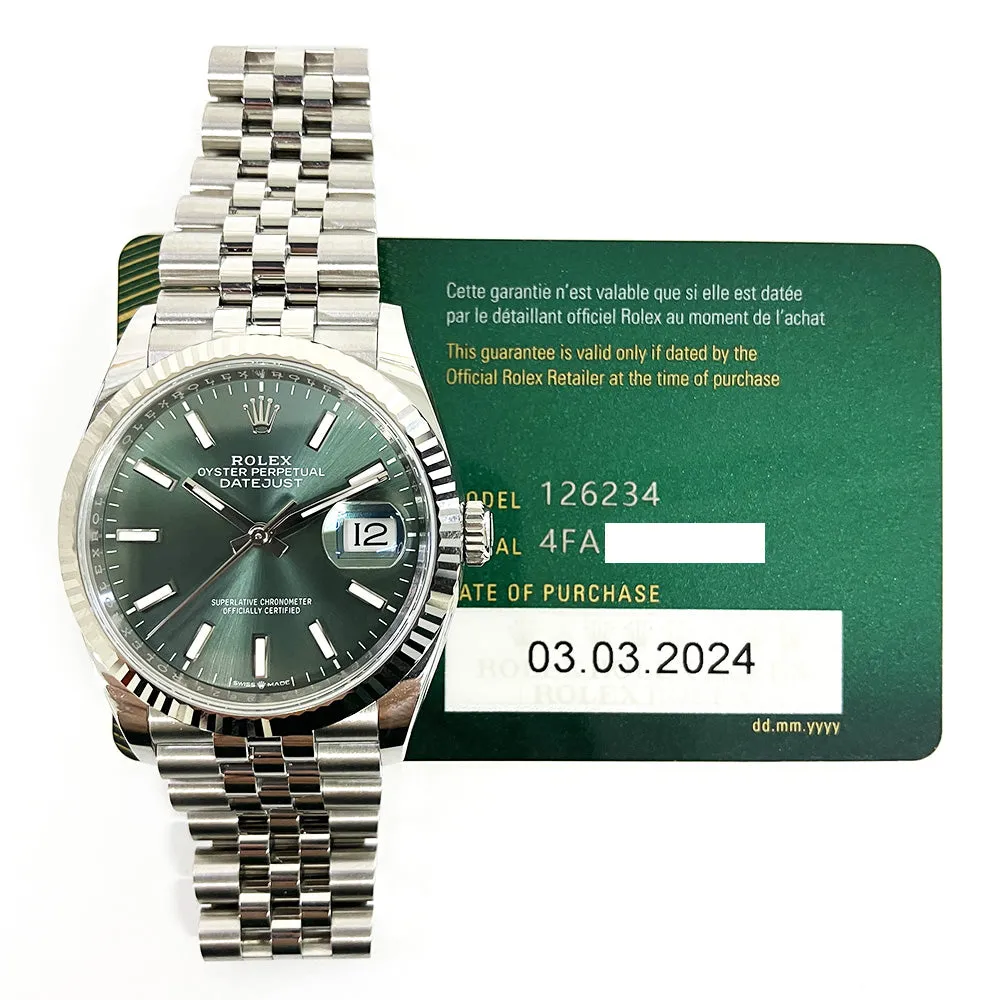 Rolex Datejust 126234 Mint Green Dial Mar 2024