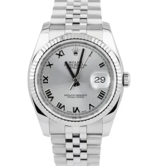 Rolex DateJust 36mm Silver PAPERS White Gold Steel Jubilee Watch 116234 B P