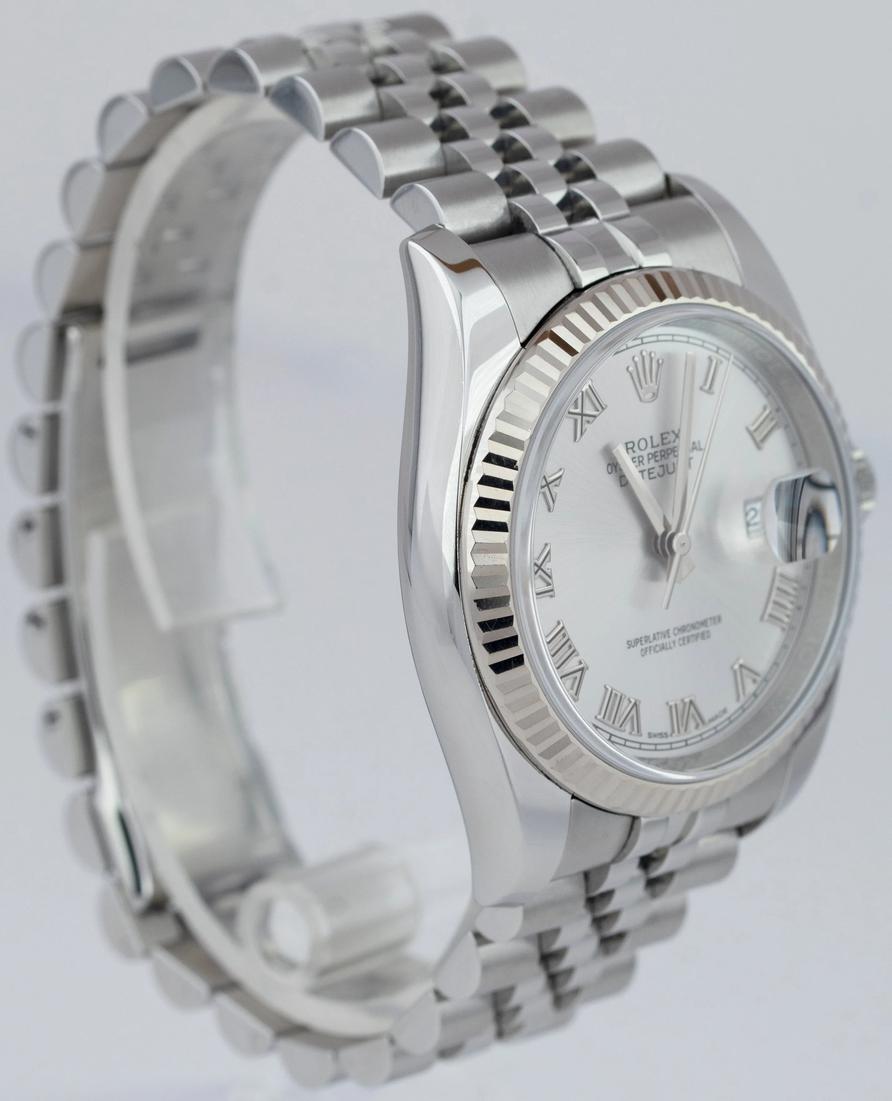 Rolex DateJust 36mm Silver PAPERS White Gold Steel Jubilee Watch 116234 B P