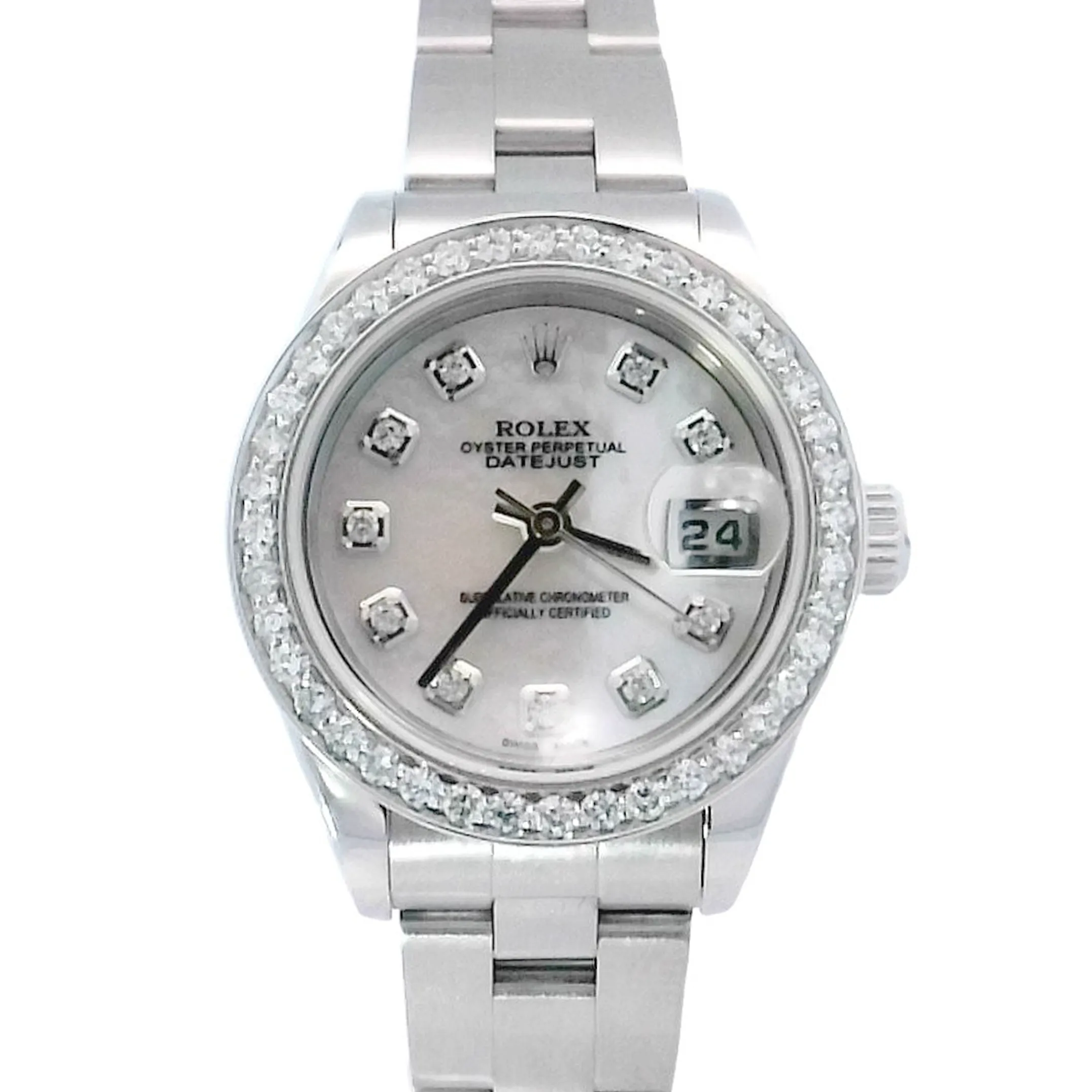 Rolex DateJust Stainless Steel 26mm Custom White MOP Diamond Dial Watch | Ref# 79160