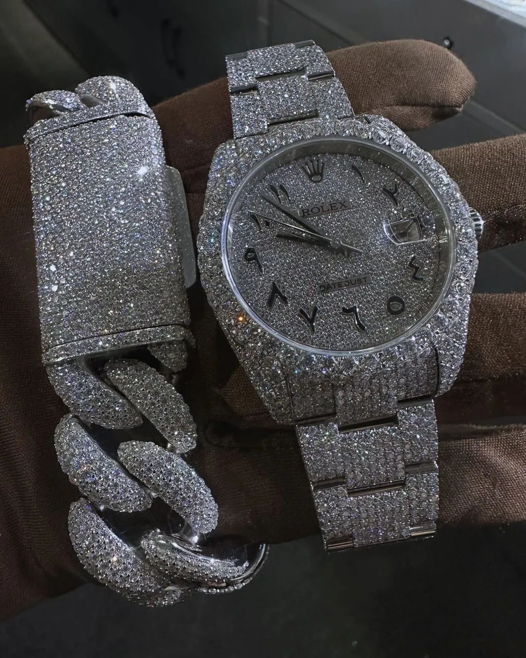Rolex Day-Date Presidential Moissanite Diamond Watch & Bracelet set W 204