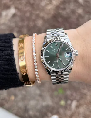 Rolex Ladies Datejust Stainless Steel 31mm Mint Green Stick Dial Watch Reference #: 278274
