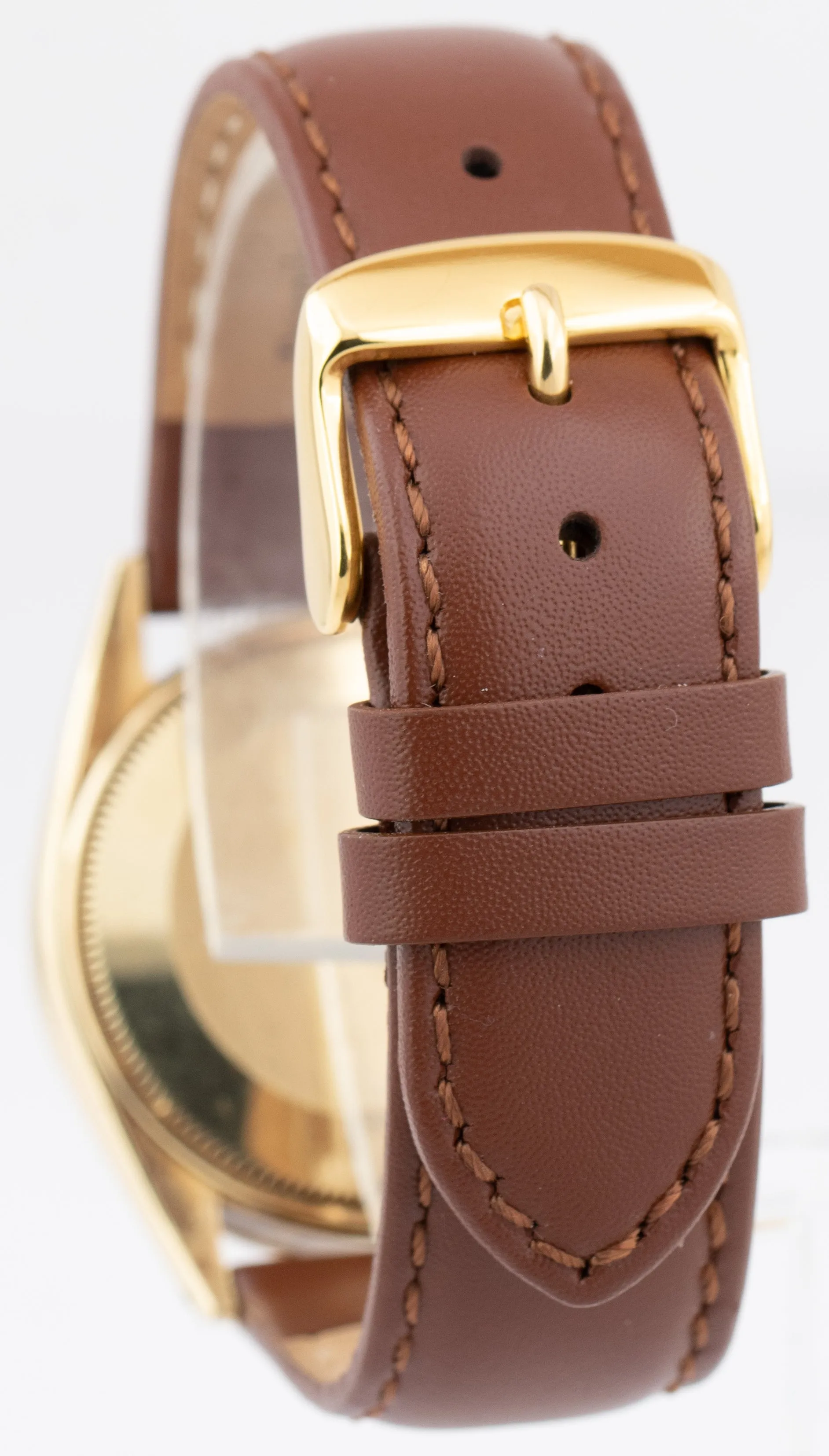 Rolex Oyster Perpetual 14K Yellow Gold 34mm Automatic Brown Leather Watch 1002