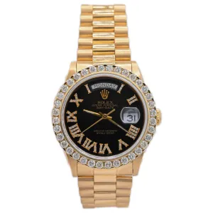 Rolex President Day-Date 18K Yellow Gold 36mm Custom Black Roman Diamond Dial Watch Reference #: 18038