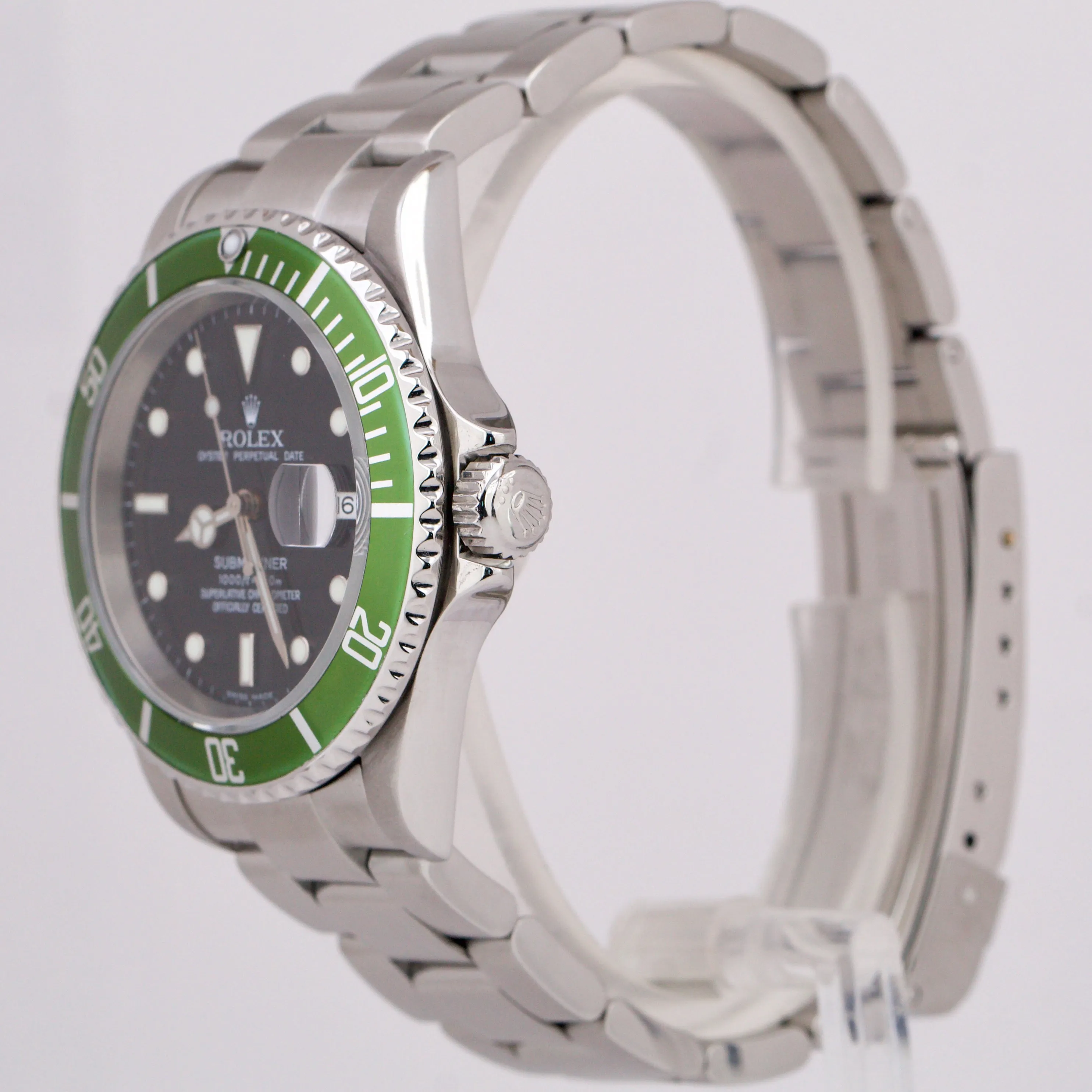 Rolex Submariner Date NO-HOLES CASE Green Black Stainless Automatic 16610 Watch