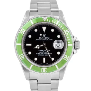 Rolex Submariner Date NO-HOLES CASE Green Black Stainless Automatic 16610 Watch