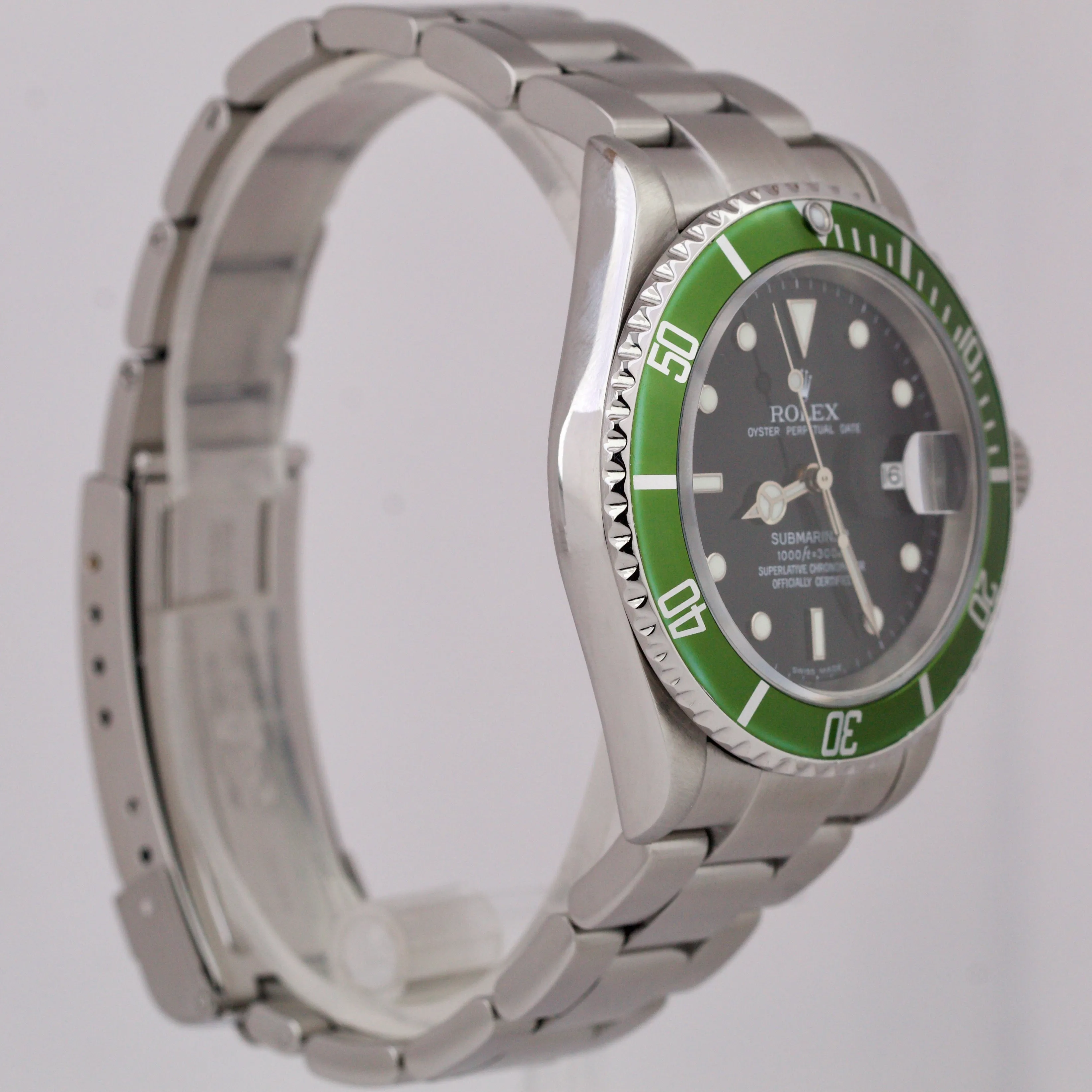 Rolex Submariner Date NO-HOLES CASE Green Black Stainless Automatic 16610 Watch