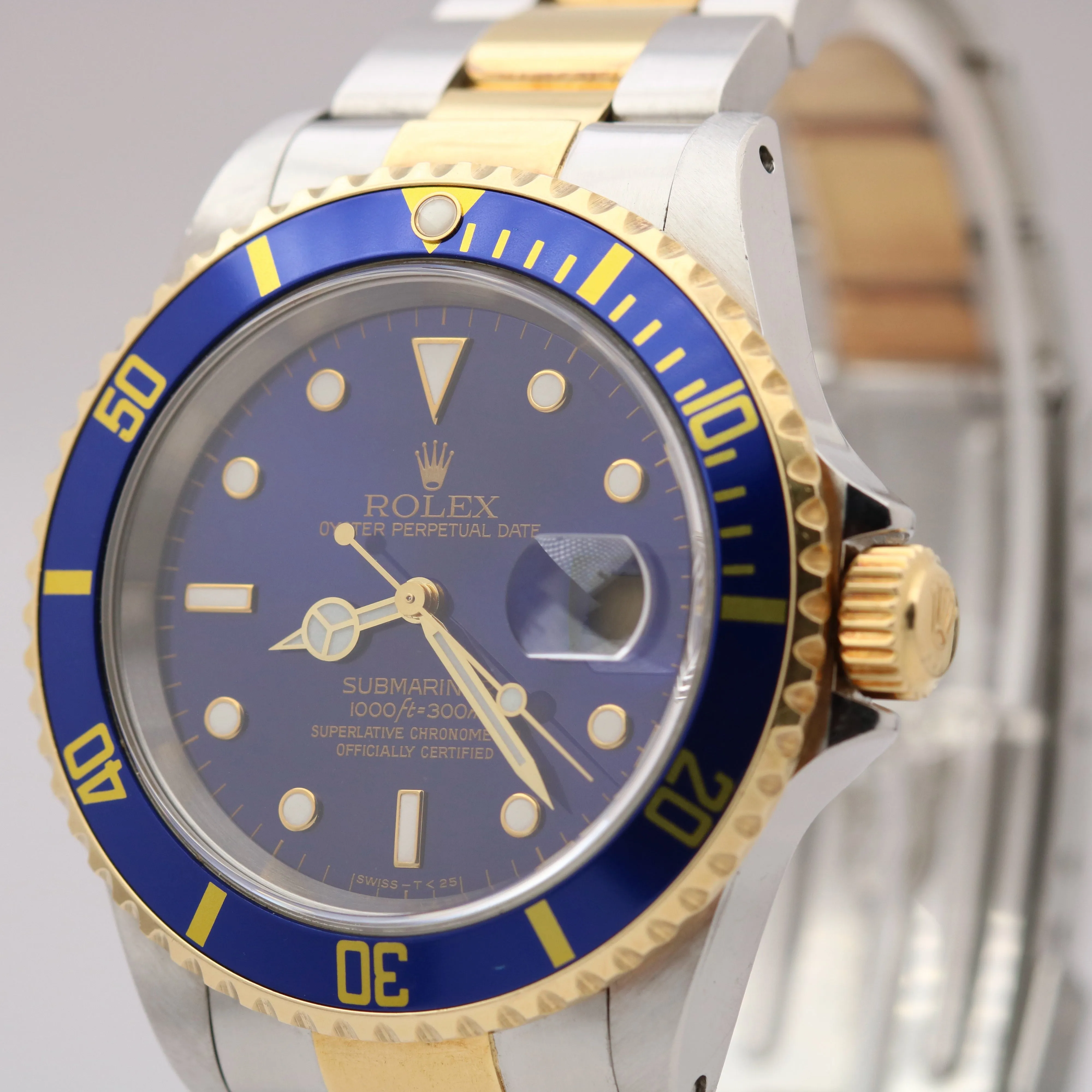 Rolex Submariner Date Two-Tone Gold Blue 40mm Stainless PAPERS Watch 16613 B P