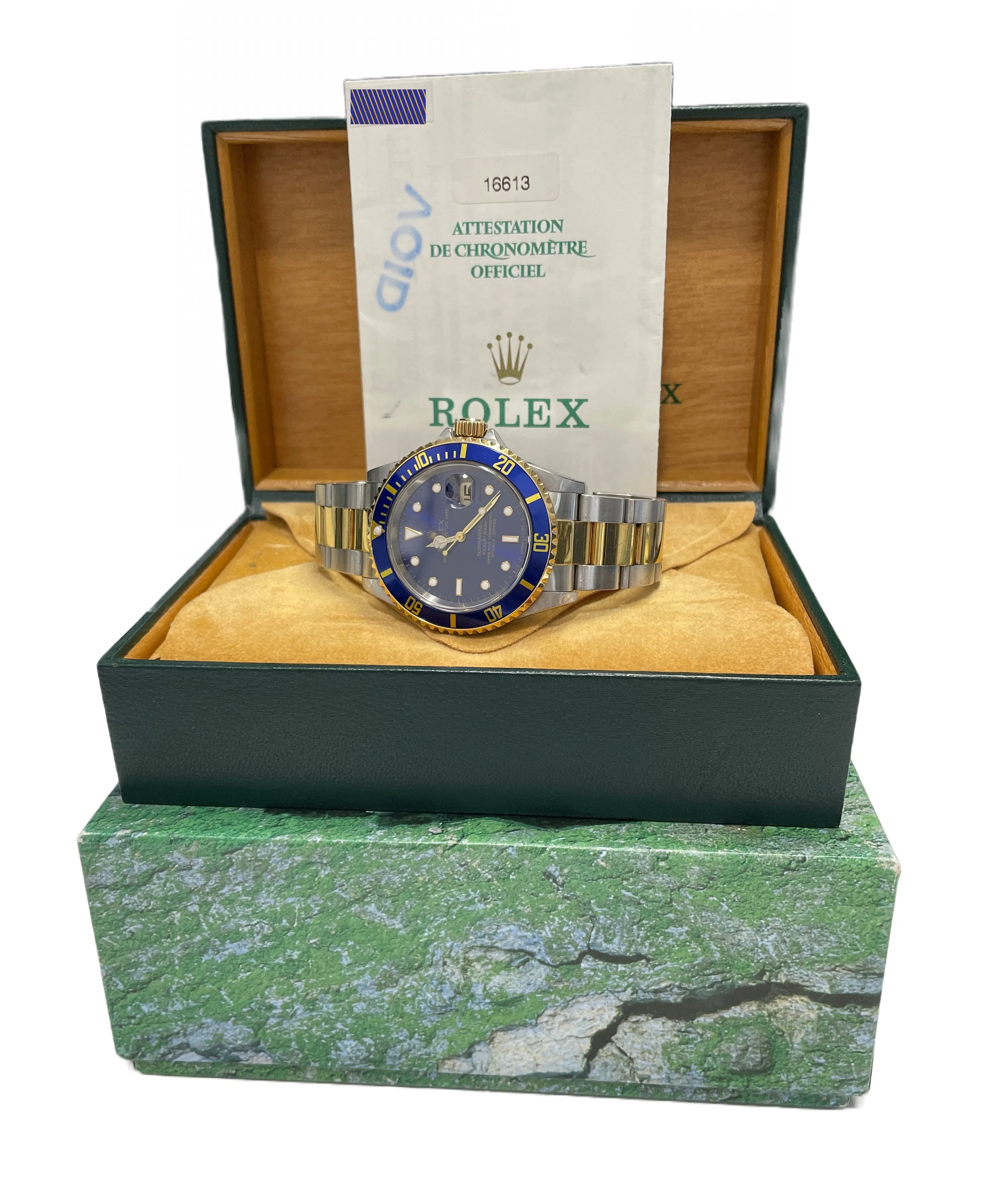 Rolex Submariner Date Two-Tone Gold Blue 40mm Stainless PAPERS Watch 16613 B P