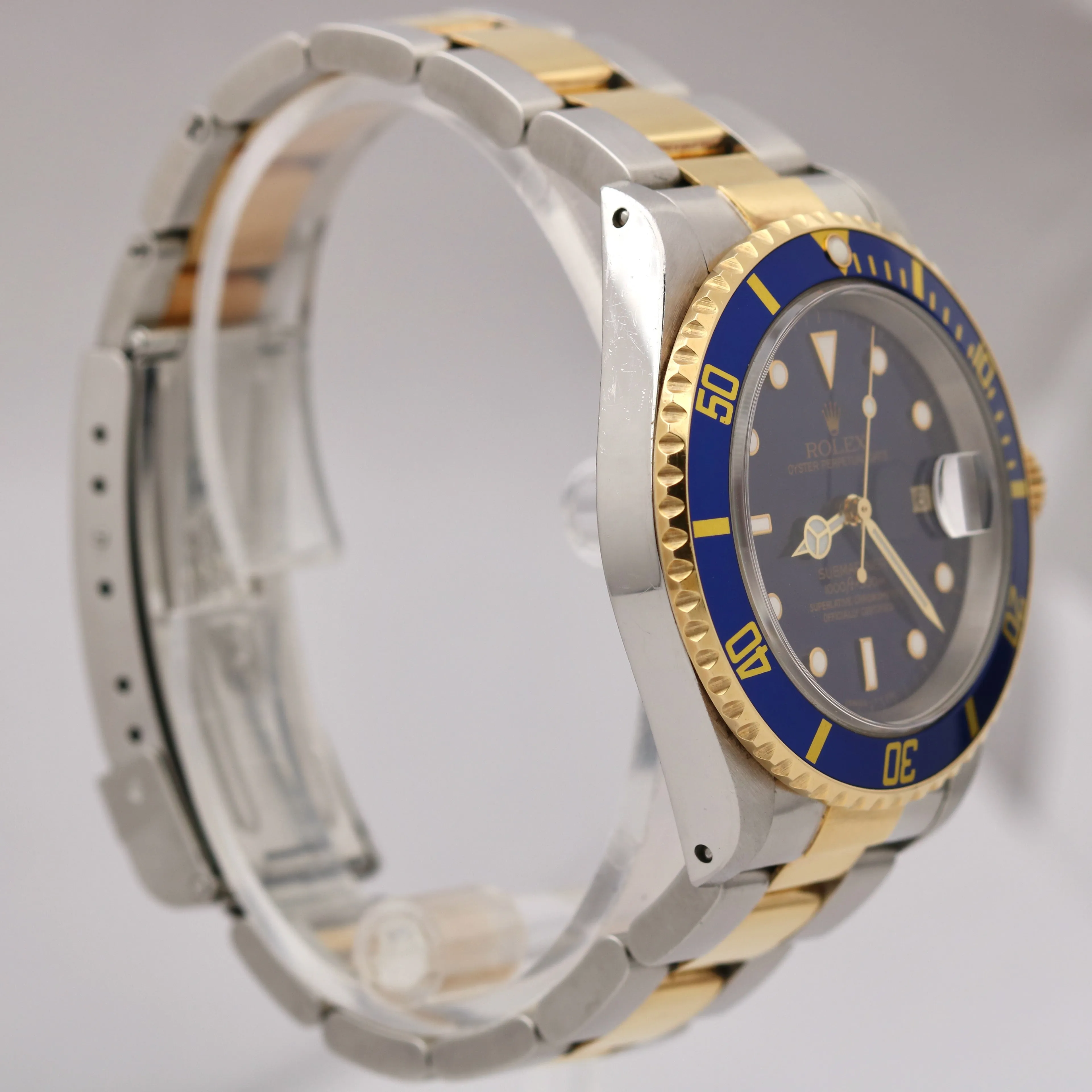 Rolex Submariner Date Two-Tone Gold Blue 40mm Stainless PAPERS Watch 16613 B P