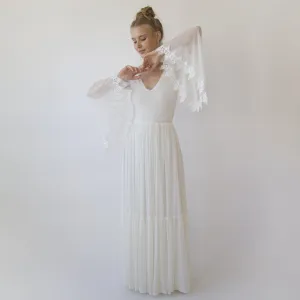 Romantic Chiffon Wedding dress, Belle Sleeves Ivory Wedding Dress #1369