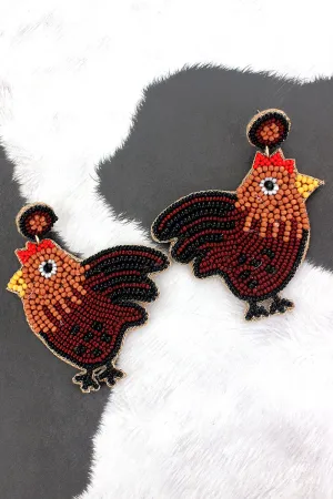 Rooster Seed Bead Earrings
