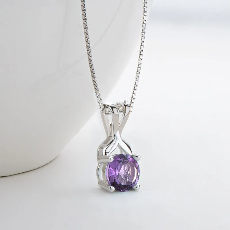 Round Cut Blue Topaz/Amethyst Natural Gemstone Pendant Necklace