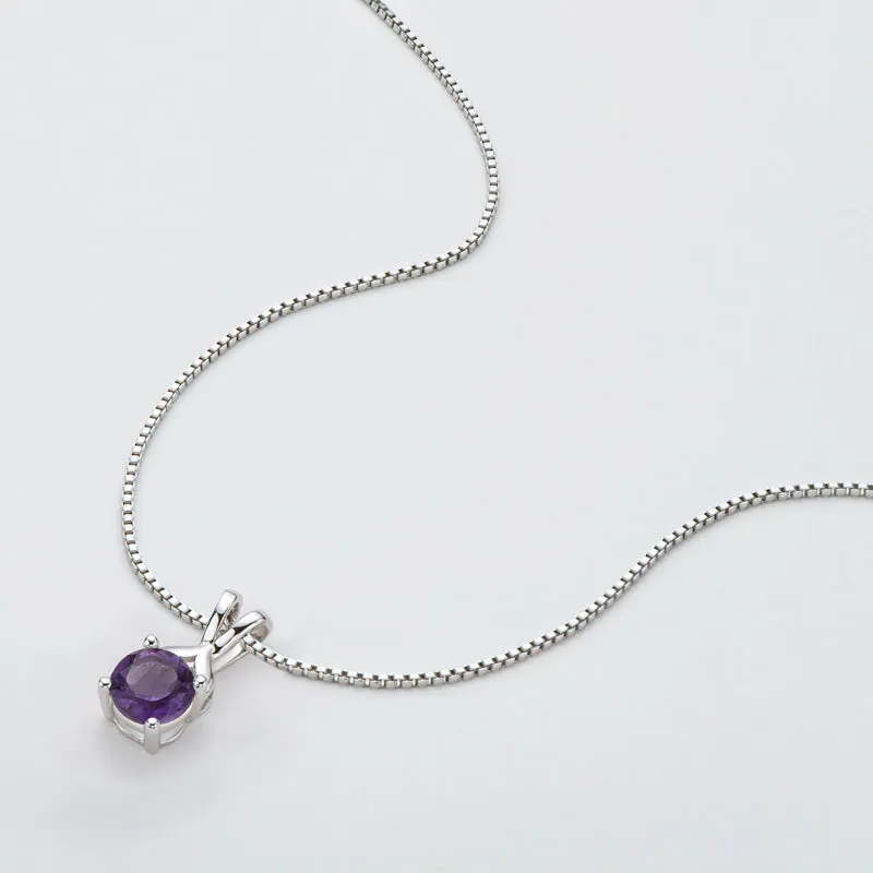 Round Cut Blue Topaz/Amethyst Natural Gemstone Pendant Necklace