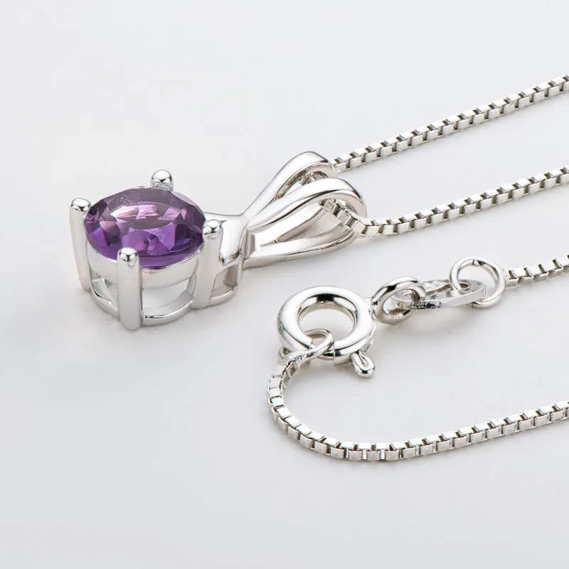 Round Cut Blue Topaz/Amethyst Natural Gemstone Pendant Necklace