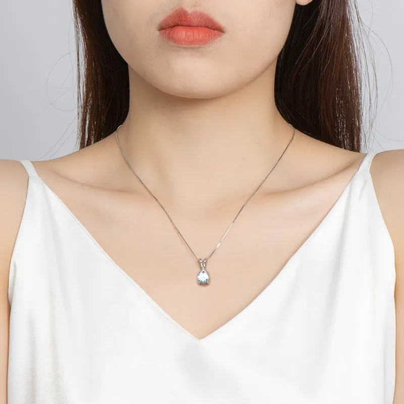 Round Cut Blue Topaz/Amethyst Natural Gemstone Pendant Necklace