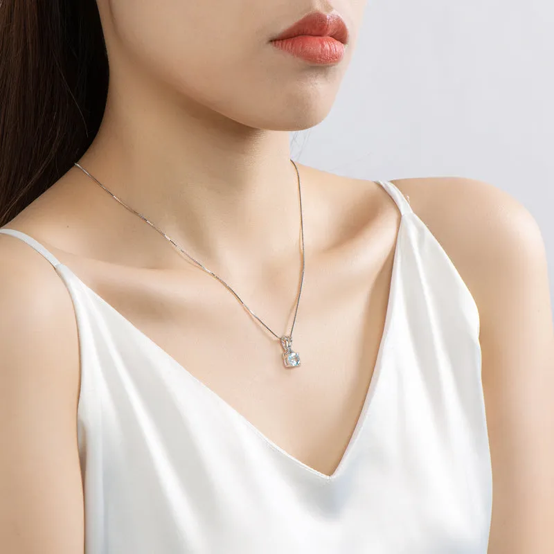 Round Cut Blue Topaz/Amethyst Natural Gemstone Pendant Necklace