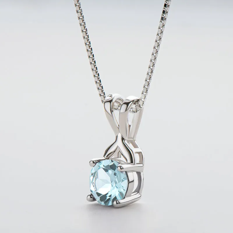 Round Cut Blue Topaz/Amethyst Natural Gemstone Pendant Necklace