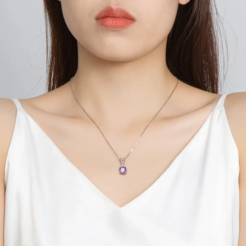 Round Cut Blue Topaz/Amethyst Natural Gemstone Pendant Necklace