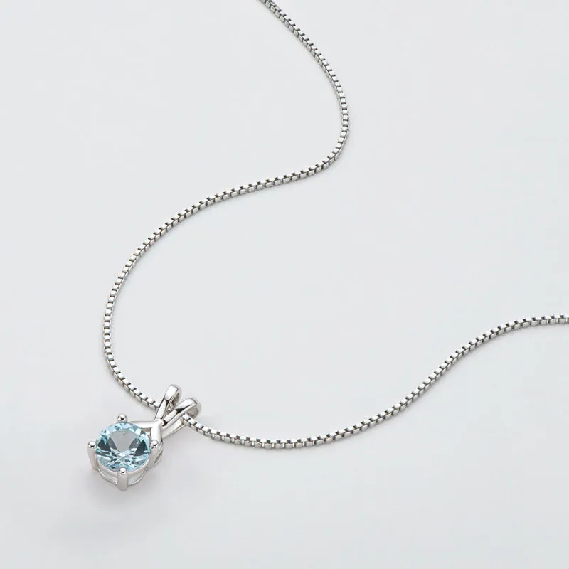 Round Cut Blue Topaz/Amethyst Natural Gemstone Pendant Necklace