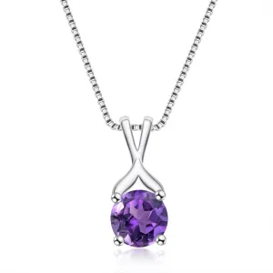 Round Cut Blue Topaz/Amethyst Natural Gemstone Pendant Necklace