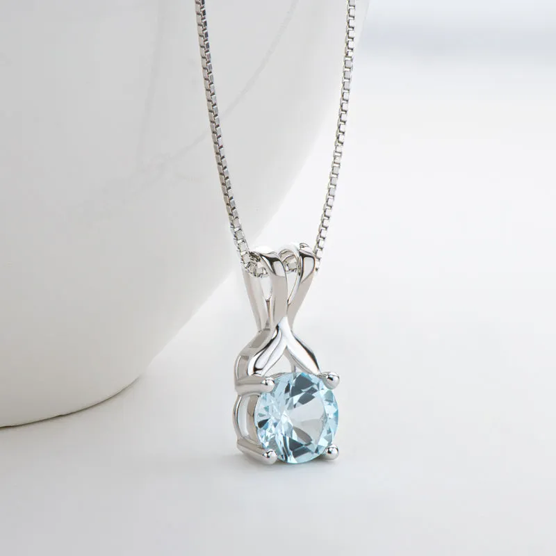 Round Cut Blue Topaz/Amethyst Natural Gemstone Pendant Necklace