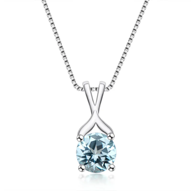 Round Cut Blue Topaz/Amethyst Natural Gemstone Pendant Necklace