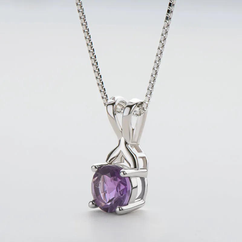Round Cut Blue Topaz/Amethyst Natural Gemstone Pendant Necklace