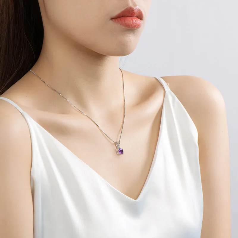 Round Cut Blue Topaz/Amethyst Natural Gemstone Pendant Necklace