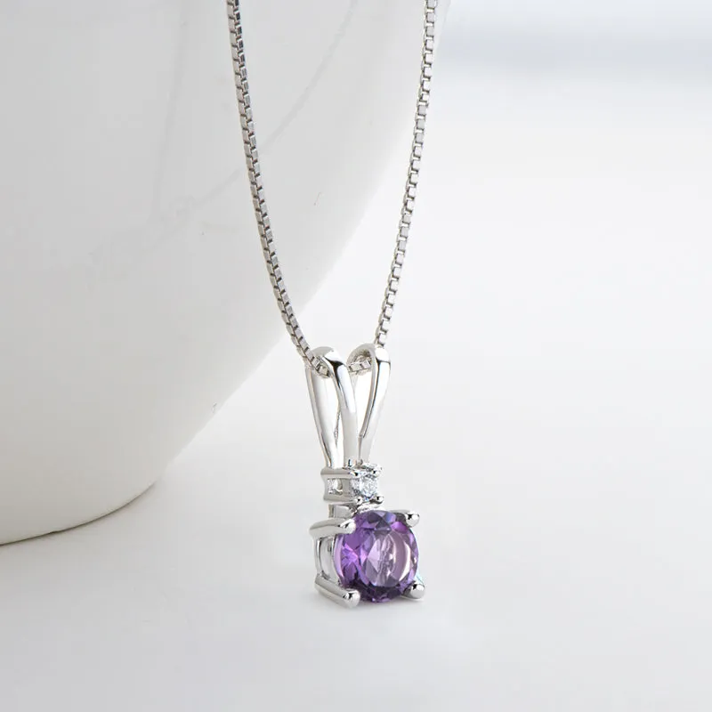 Round Cut Natural Amethyst Pendant Necklace