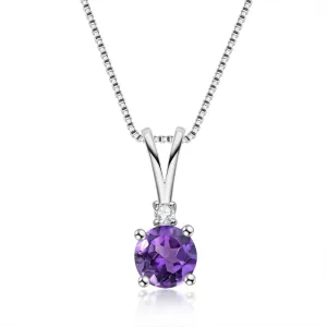 Round Cut Natural Amethyst Pendant Necklace