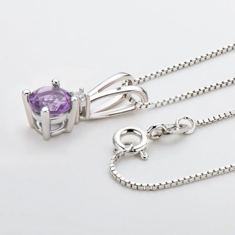 Round Cut Natural Amethyst Pendant Necklace