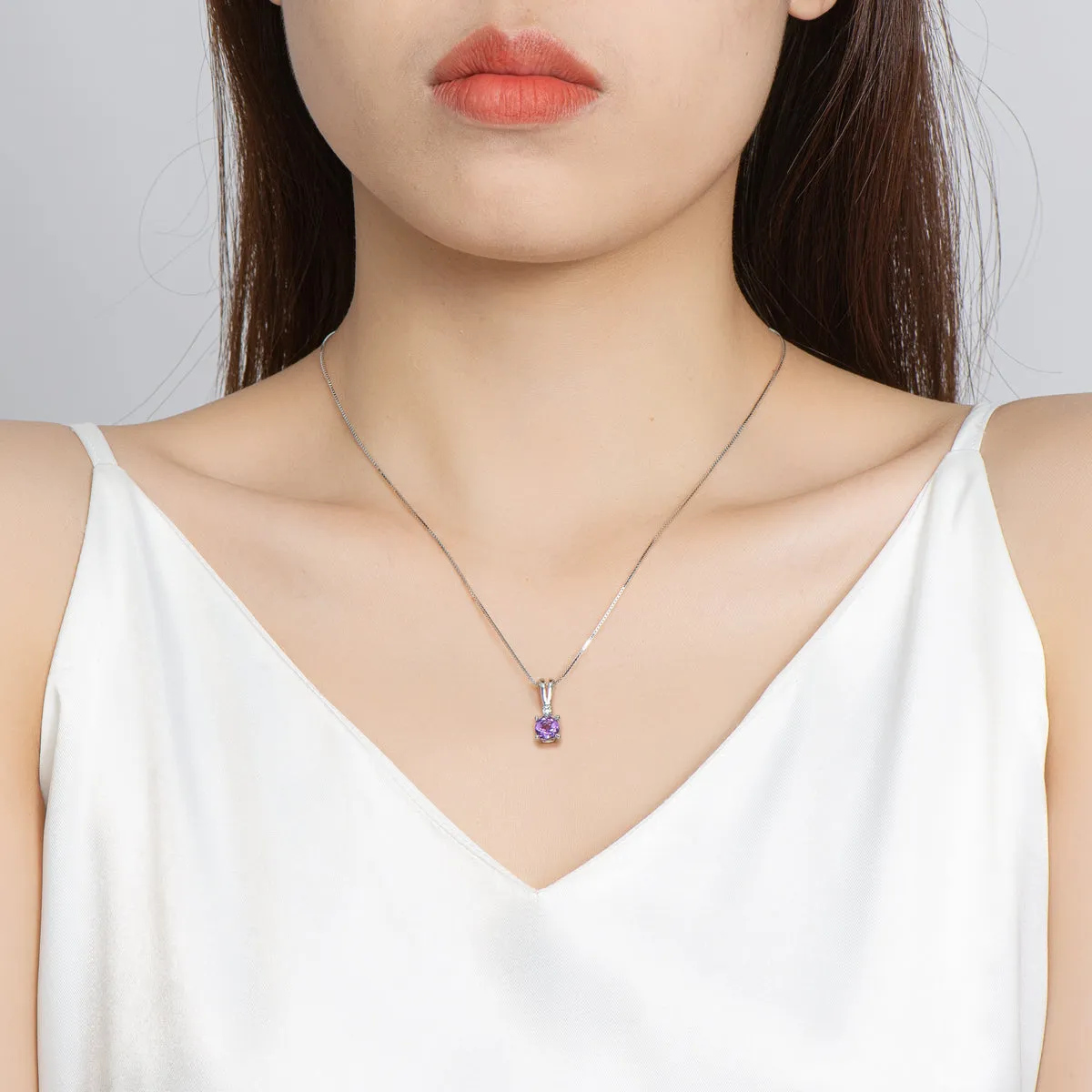 Round Cut Natural Amethyst Pendant Necklace