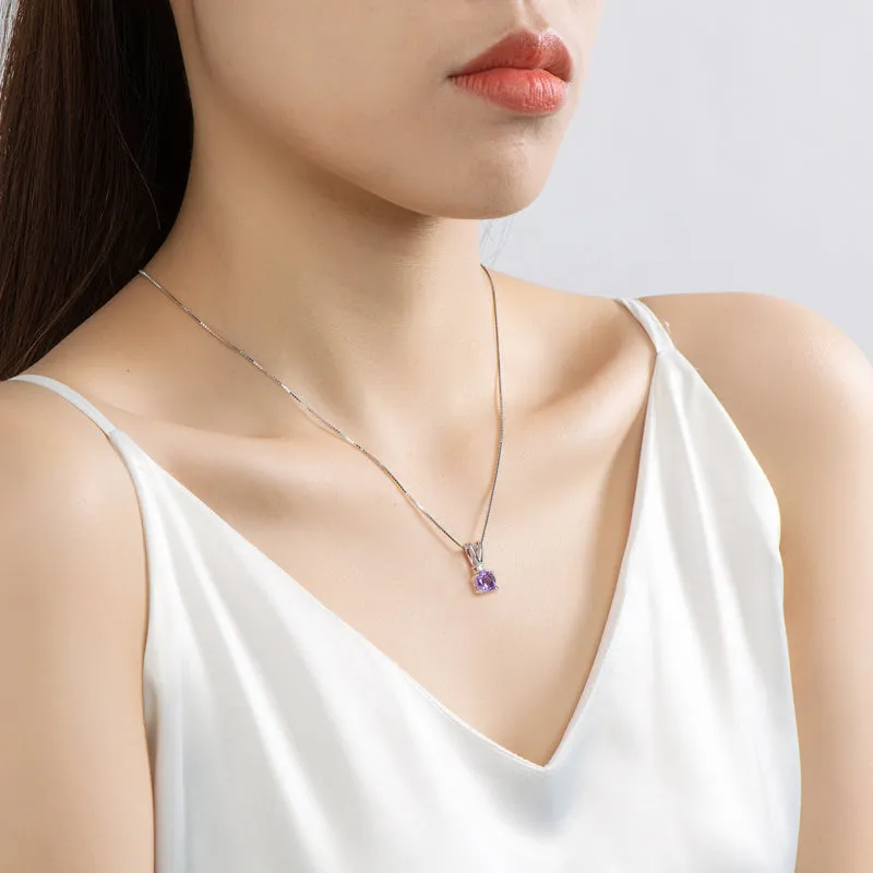 Round Cut Natural Amethyst Pendant Necklace