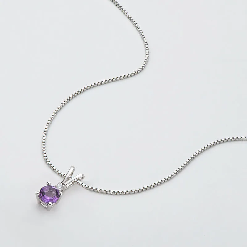 Round Cut Natural Amethyst Pendant Necklace