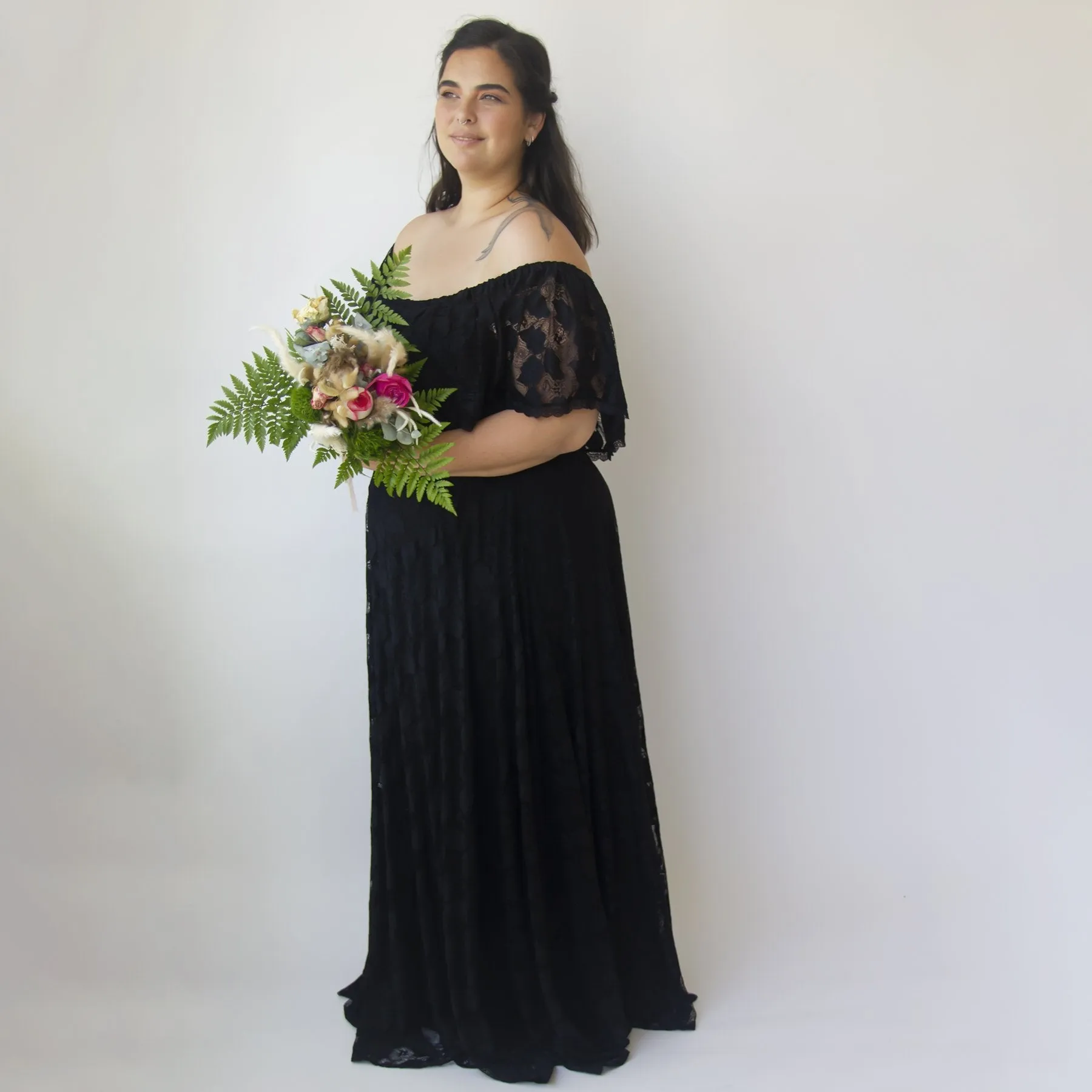 Ruffled Crinkle Off shoulder Dress #1338