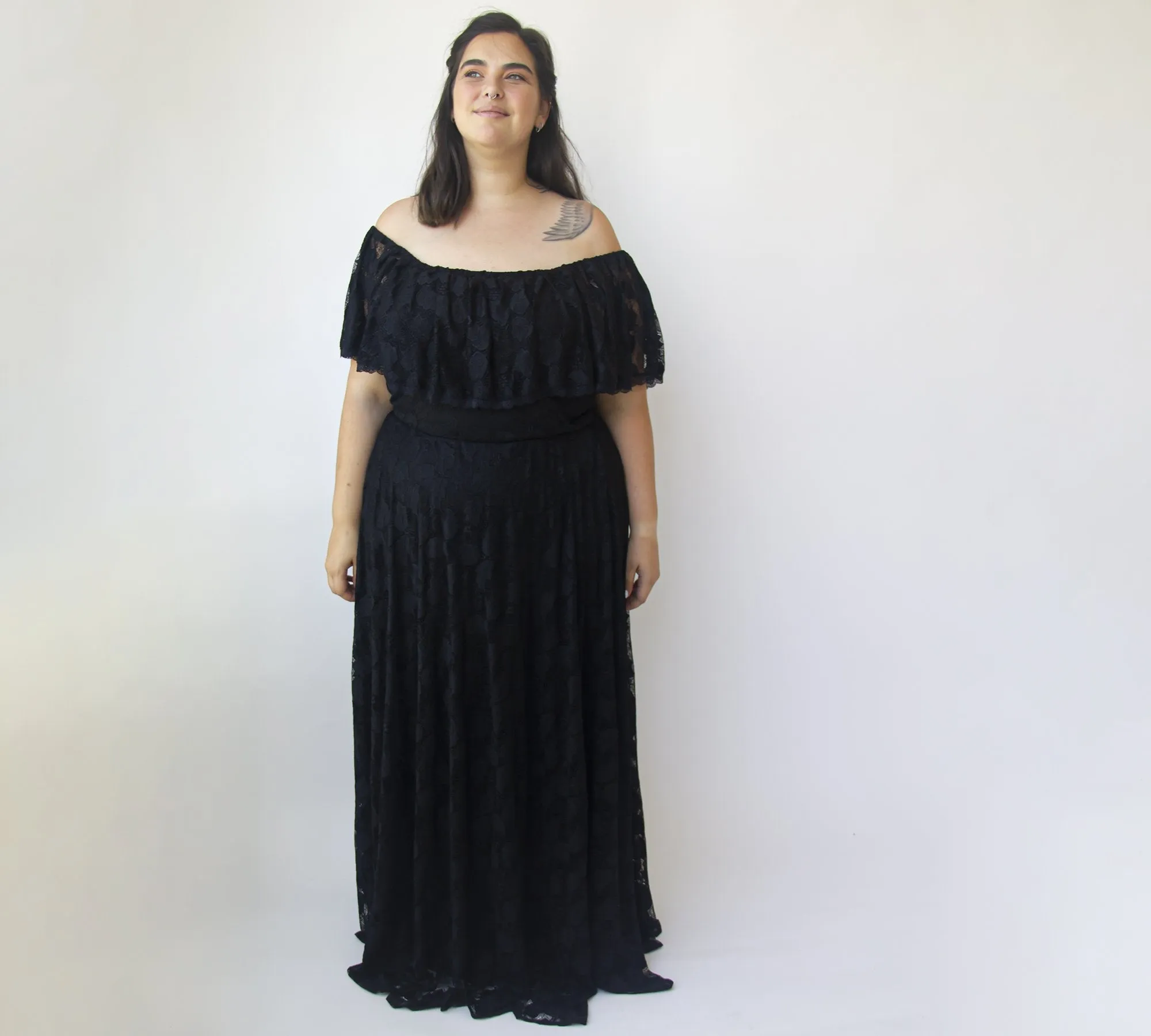 Ruffled Crinkle Off shoulder Dress #1338