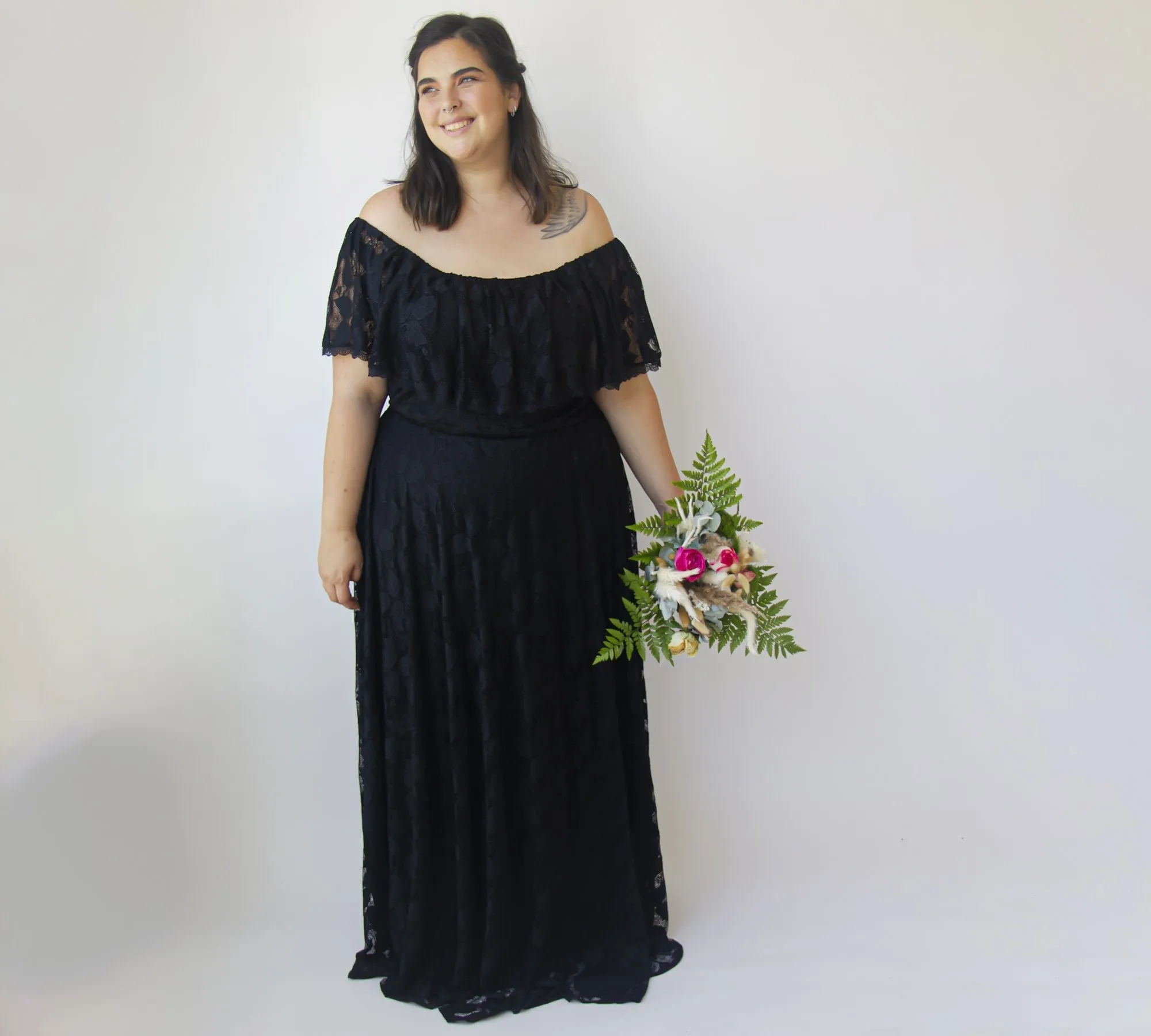 Ruffled Crinkle Off shoulder Dress #1338