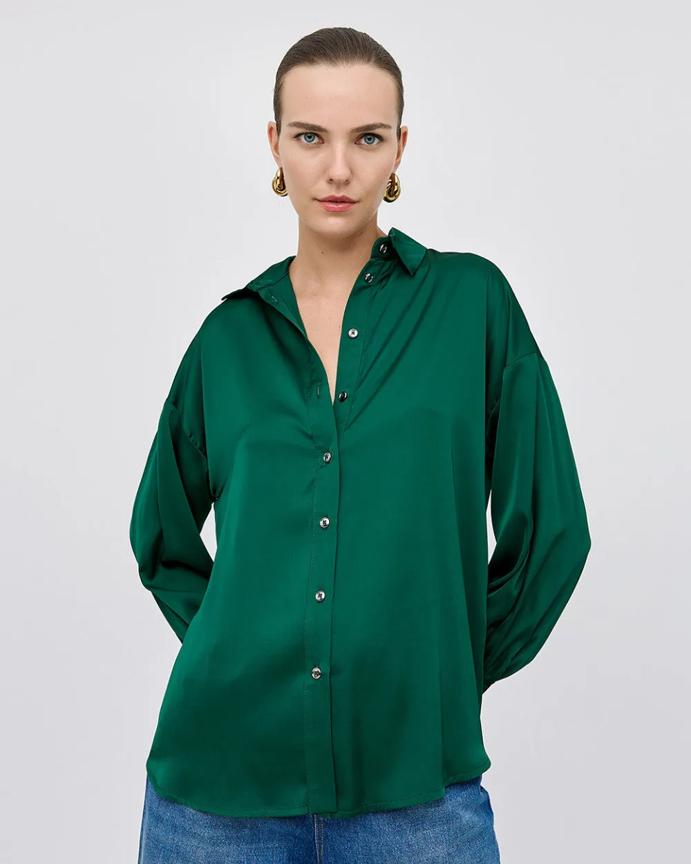 SALE Satin Blouse-Green