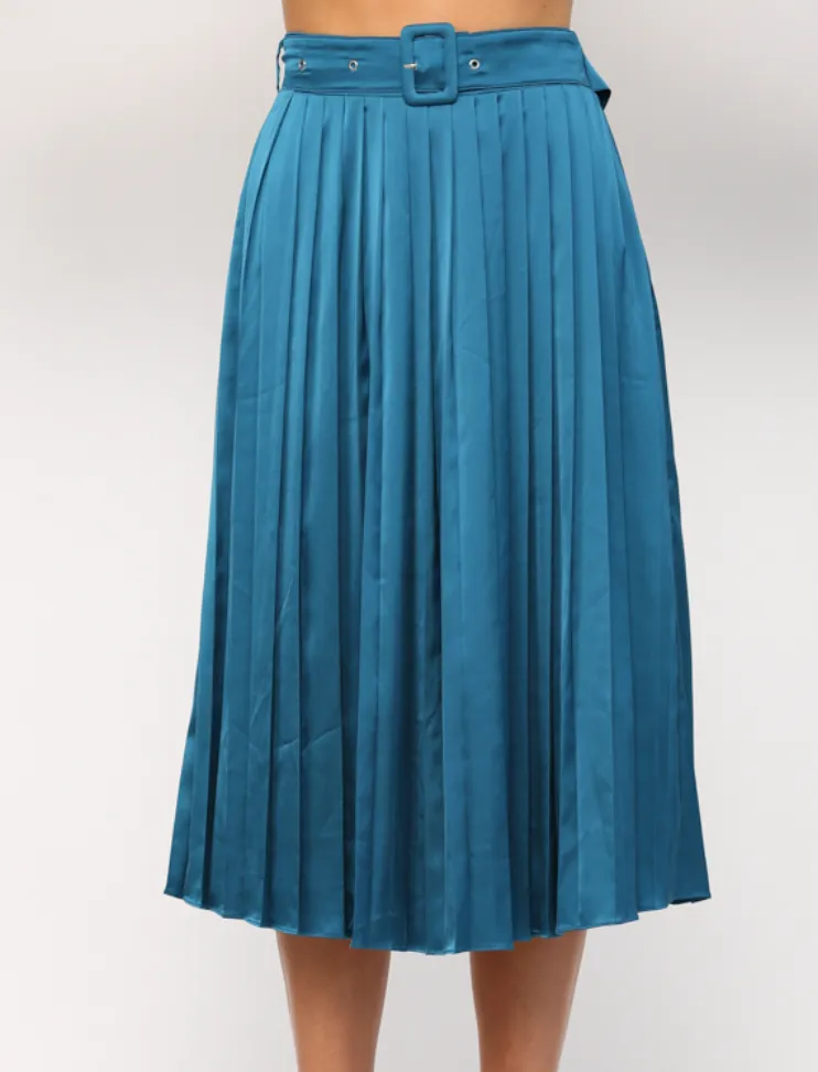 Sally's Satin Pleated Midi Skirt